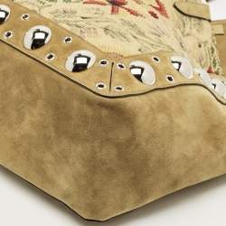 مملوكة مسبقًا حقيبة يد فالنتينو نلكوت قماش وزخرفة زينة الزيتون الأخضر والأمواس الجلدية