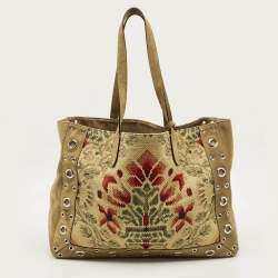 مملوكة مسبقًا حقيبة يد فالنتينو نلكوت قماش وزخرفة زينة الزيتون الأخضر والأمواس الجلدية