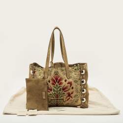 مملوكة مسبقًا حقيبة يد فالنتينو نلكوت قماش وزخرفة زينة الزيتون الأخضر والأمواس الجلدية