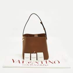 Pre Owned Valentino VLogo Brown Leather Bucket Bag