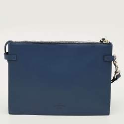 مملوكة مسبقًا Valentino VLTN Navy Blue Leather Wristlet Zip Pouch