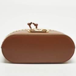 مملوكة مسبقًا حقيبة باكيت فالنتينو شعار في صغيرة قش ولون بيج/بني وجلد