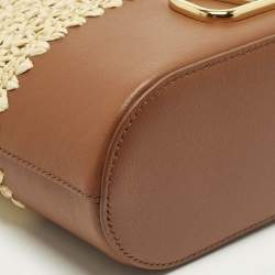 مملوكة مسبقًا حقيبة باكيت فالنتينو شعار في صغيرة قش ولون بيج/بني وجلد