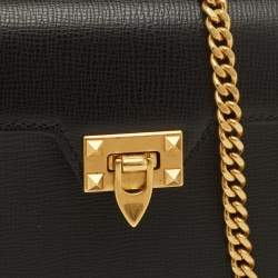 Pre Owned Valentino Rockstud Alcove Black Leather Wallet On Chain