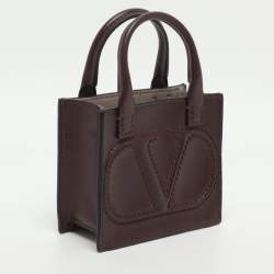 Pre Owned Valentino VLogo Mini Burgundy Leather Tote