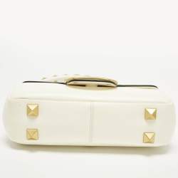 Pre Owned Valentino Stud Sign Ivory Leather Flap Shoulder Bag