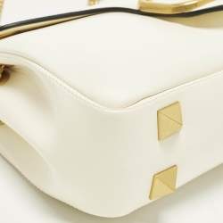 Pre Owned Valentino Stud Sign Ivory Leather Flap Shoulder Bag