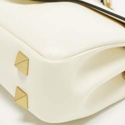 Pre Owned Valentino Stud Sign Ivory Leather Flap Shoulder Bag