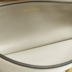 Pre Owned Valentino Stud Sign Ivory Leather Flap Shoulder Bag