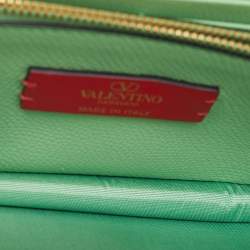 Pre Owned Valentino VLogo Green Leather Wallet On Chain