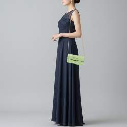 Pre Owned Valentino VLogo Green Leather Wallet On Chain