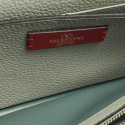 Pre Owned Valentino Rockstud Light Green Leather Wallet On Chain