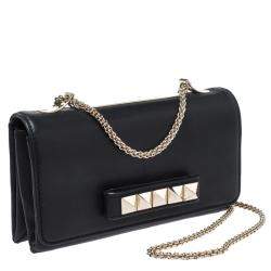 Pre Owned  حقيبة كتف فالنتينو فافافوم متوسطة جلد سوداء