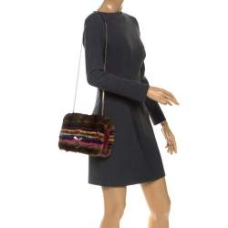 Pre Owned Valentino Multicolor Mink Fur and Leather Chain Shoulder Bag