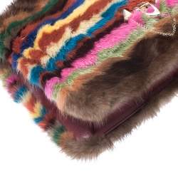 Pre Owned Valentino Multicolor Mink Fur and Leather Chain Shoulder Bag