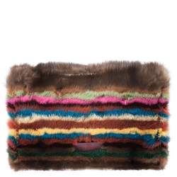 Pre Owned Valentino Multicolor Mink Fur and Leather Chain Shoulder Bag