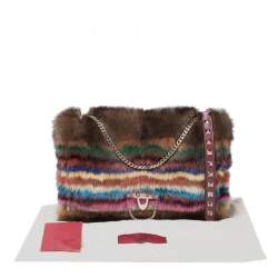 Pre Owned Valentino Multicolor Mink Fur and Leather Chain Shoulder Bag