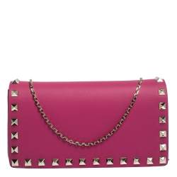 Pre Owned Valentino Pink Leather Mini Rockstud Crossbody Bag