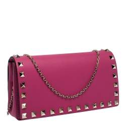 Pre Owned Valentino Pink Leather Mini Rockstud Crossbody Bag