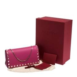 Pre Owned Valentino Pink Leather Mini Rockstud Crossbody Bag