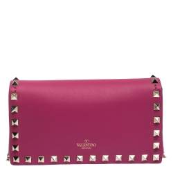 Pre Owned Valentino Pink Leather Mini Rockstud Crossbody Bag