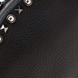 Pre Owned Valentino Black Leather Embroidered Guitar Rockstud Rolling Crossbody Bag