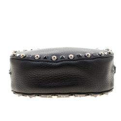 Pre Owned Valentino Black Leather Embroidered Guitar Rockstud Rolling Crossbody Bag