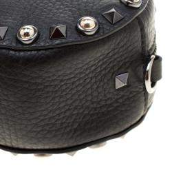 Pre Owned Valentino Black Leather Embroidered Guitar Rockstud Rolling Crossbody Bag