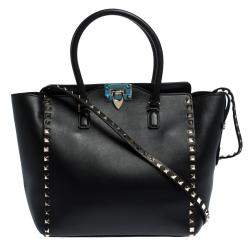 Pre Owned Valentino Black Leather Rockstud Tote
