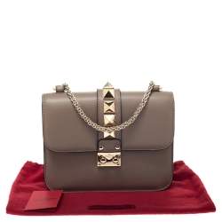 Pre Owned Valentino Beige Leather Rockstud Small Glam Lock Shoulder Bag