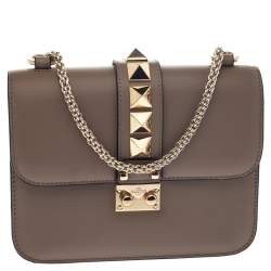 Pre Owned Valentino Beige Leather Rockstud Small Glam Lock Shoulder Bag