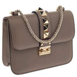 Pre Owned Valentino Beige Leather Rockstud Small Glam Lock Shoulder Bag