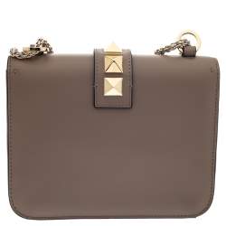 Pre Owned Valentino Beige Leather Rockstud Small Glam Lock Shoulder Bag