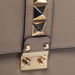 Pre Owned Valentino Beige Leather Rockstud Small Glam Lock Shoulder Bag