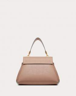 Pre Owned Valentino Rose Canelle Leather Small VRING Top Handle Bag