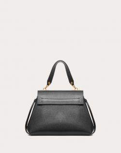 Pre Owned Valentino Black Leather Small VRING Top Handle Bag