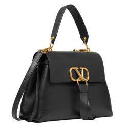 Pre Owned Valentino Black Leather Small VRING Top Handle Bag