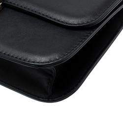 Pre Owned Valentino Black Leather Large Glam Lock Chain Shoulder Bag