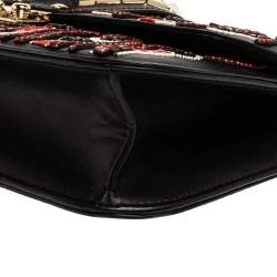 Pre Owned Valentino Black Rockstud Crystal Embellished Leather Medium Glam Lock Flap Bag