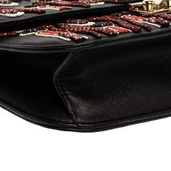 Pre Owned Valentino Black Rockstud Crystal Embellished Leather Medium Glam Lock Flap Bag