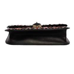 Pre Owned Valentino Black Rockstud Crystal Embellished Leather Medium Glam Lock Flap Bag