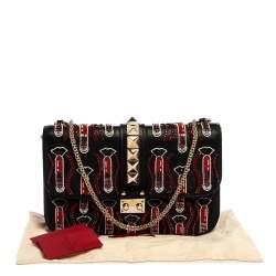 Pre Owned Valentino Black Rockstud Crystal Embellished Leather Medium Glam Lock Flap Bag