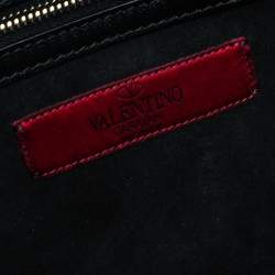 Pre Owned Valentino Black Rockstud Crystal Embellished Leather Medium Glam Lock Flap Bag