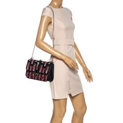 Pre Owned Valentino Black Rockstud Crystal Embellished Leather Medium Glam Lock Flap Bag