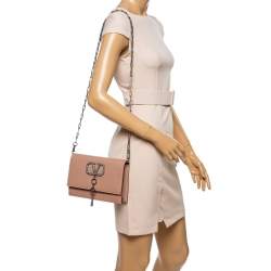 Valentino Rose Canelle Leather Small VCASE With Swarovski Crystals Logo Shoulder Bag