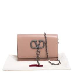 Valentino Rose Canelle Leather Small VCASE With Swarovski Crystals Logo Shoulder Bag