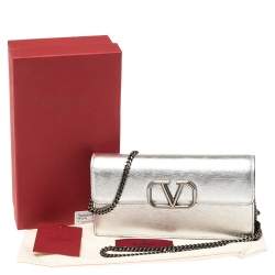 Valentino Silver Leather VSLING WOC Clutch Bag