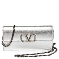 mundstykke skotsk ressource Valentino Silver Leather VSLING WOC Clutch Bag Valentino | TLC