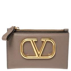 Valentino Clay Leather VLOGO Card and Coin Purse