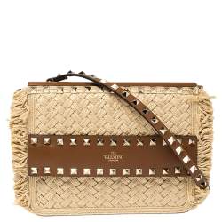 One Stud Raffia Bag With Chain for Woman in Natural